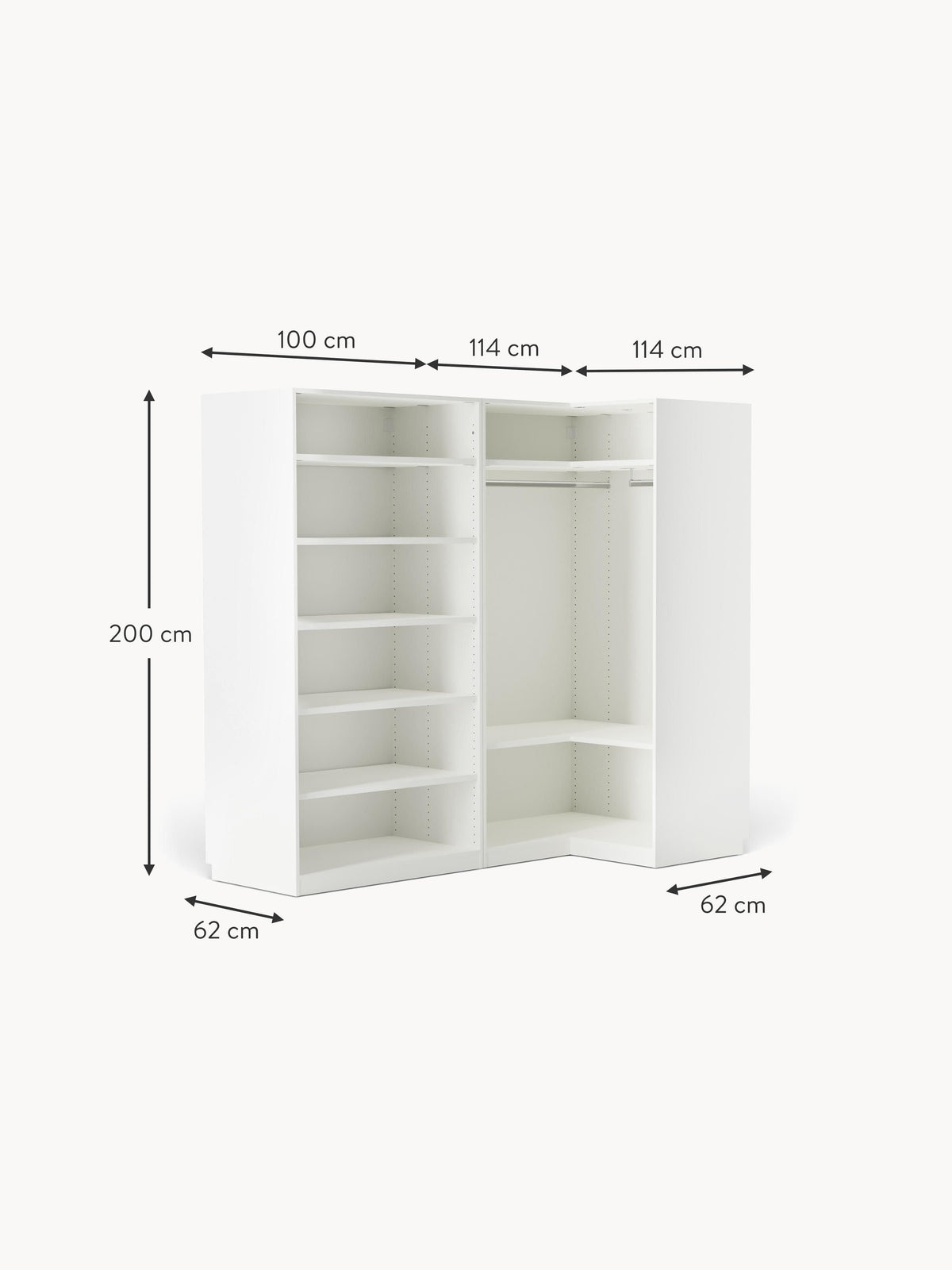 Simone Modular Corner Wardrobe, 215 cm Wide, in various sizes