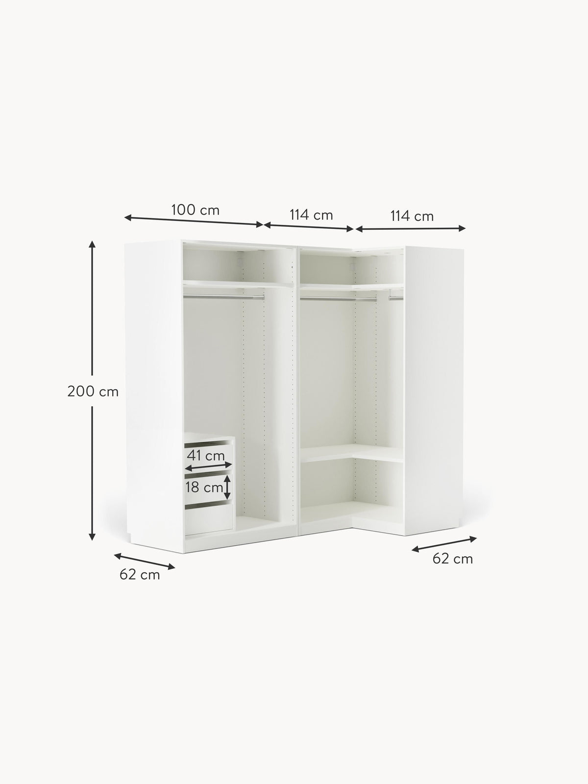 Simone Modular Corner Wardrobe, 215 cm Wide, in various sizes
