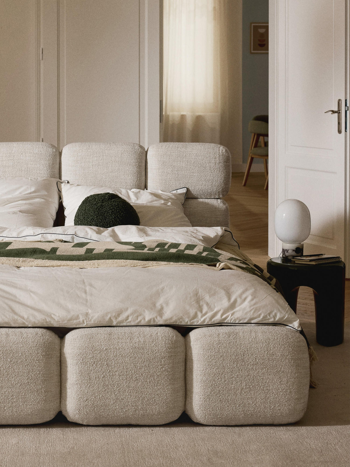 Tayla Upholstered Bouclé Bed with Storage Space