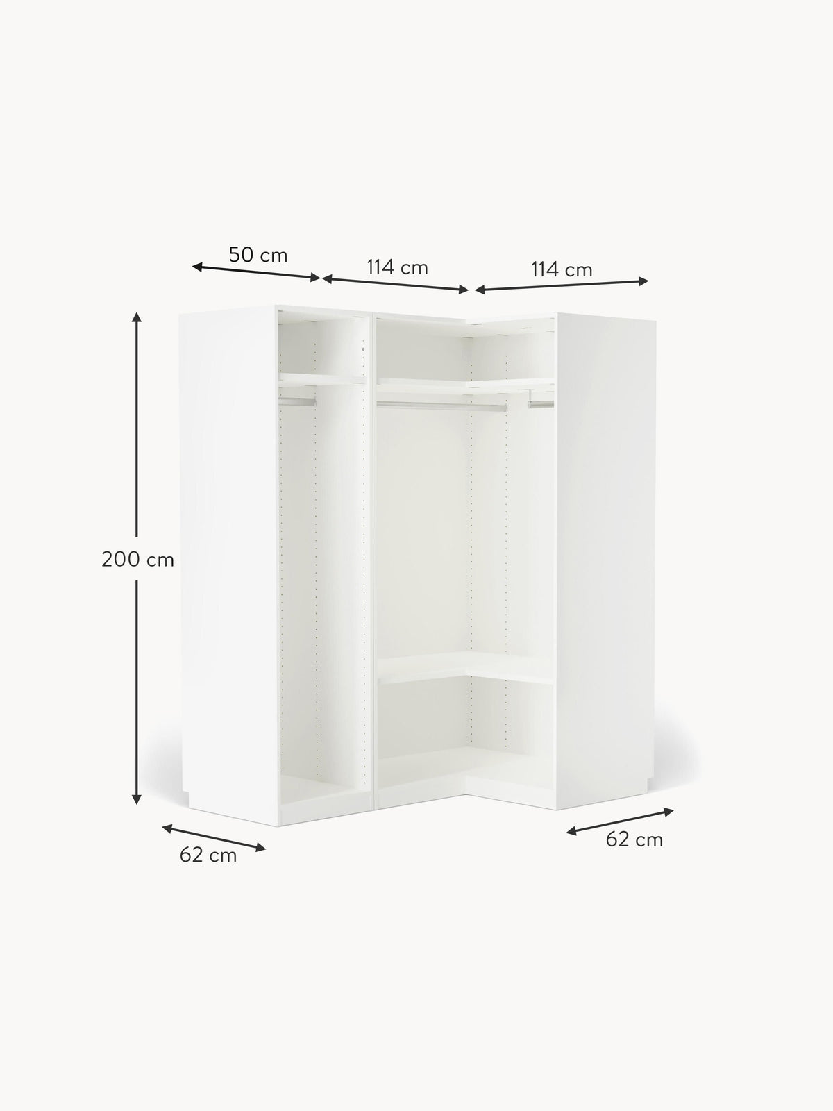 Leon Modular Corner Wardrobe, 165 cm Wide, in various sizes