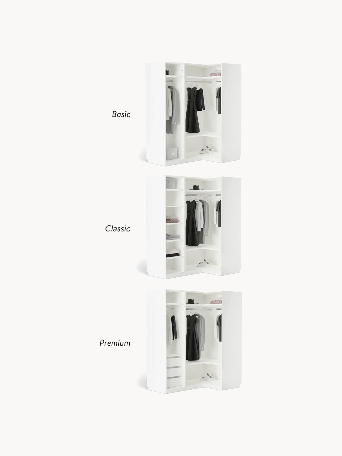 Leon Modular Corner Wardrobe, 165 cm Wide, in various sizes