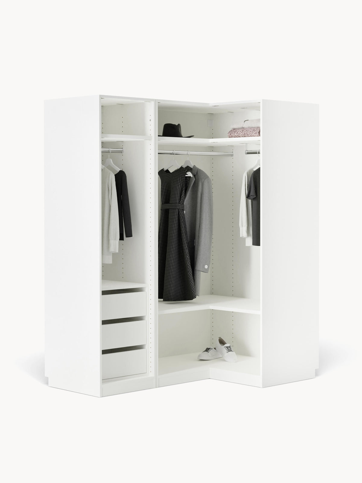 Leon Modular Corner Wardrobe, 165 cm Wide, in various sizes