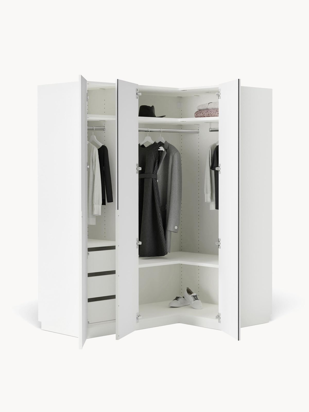 Leon Modular Corner Wardrobe, 165 cm Wide, in various sizes