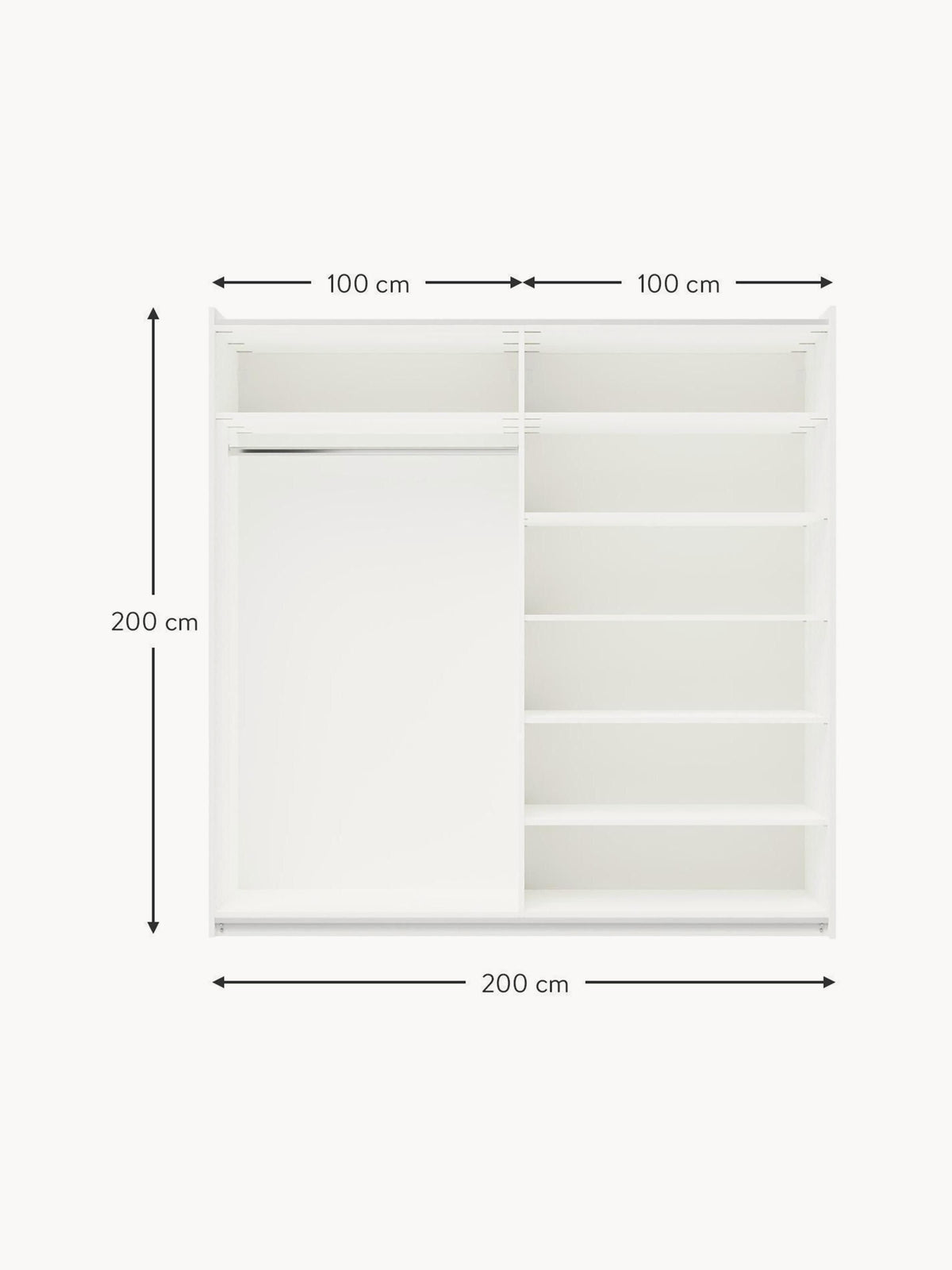Leon Modular Sliding Door Wardrobe, 200 cm Wide, in various sizes