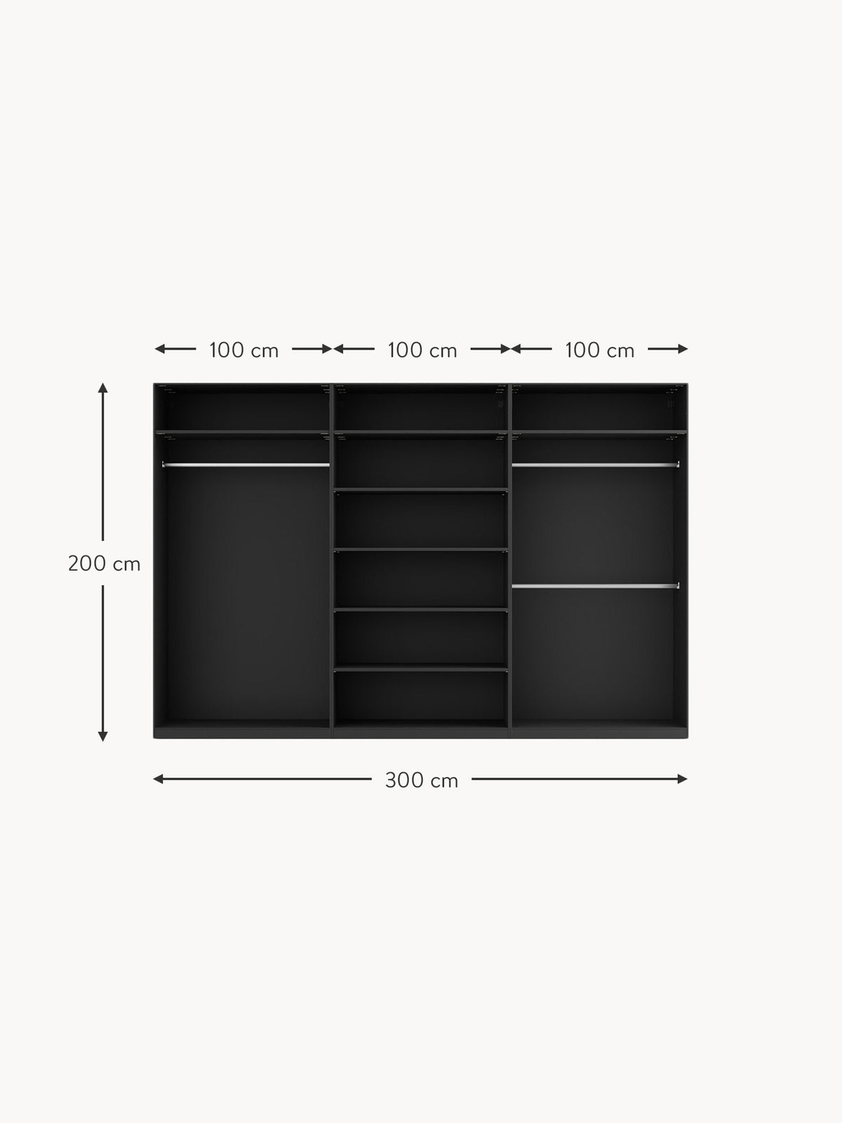 Leon Modular Hinged Door Wardrobe, 300 cm Wide, in various sizes