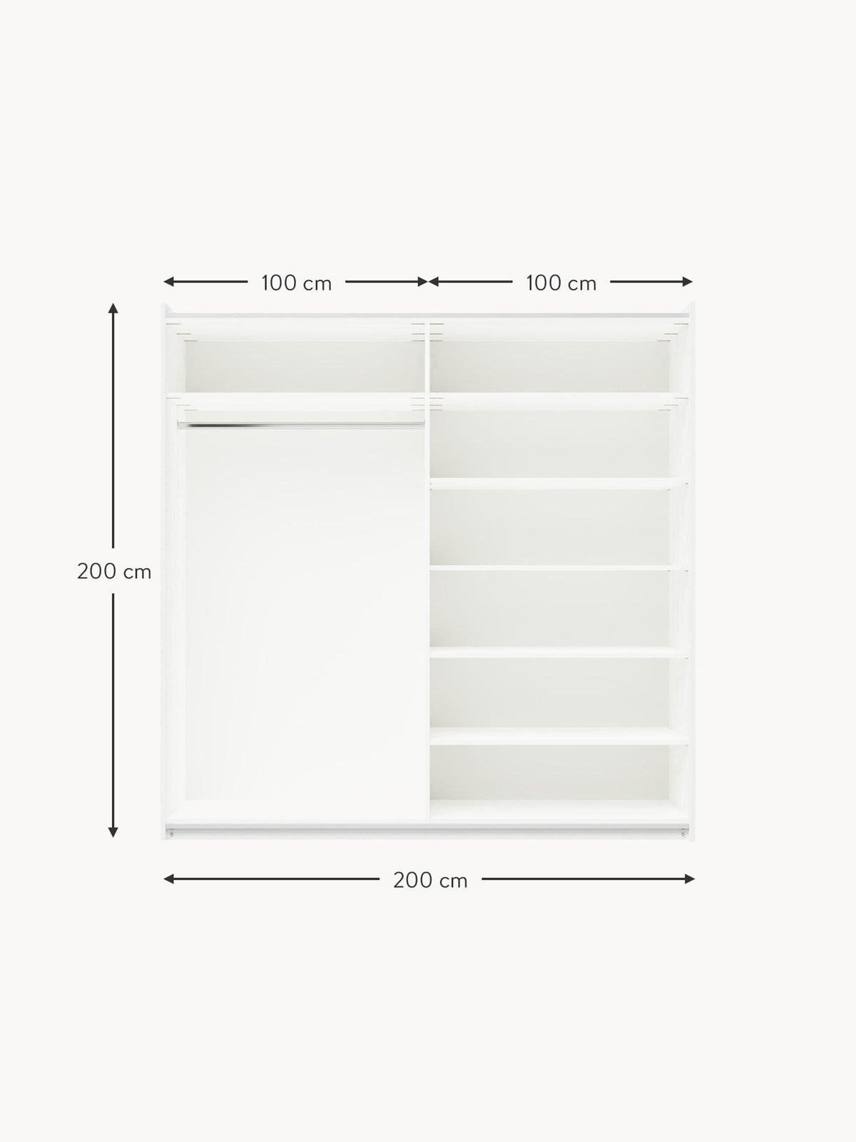 Charlotte Modular Sliding Door Wardrobe, 200 cm Wide, in various sizes