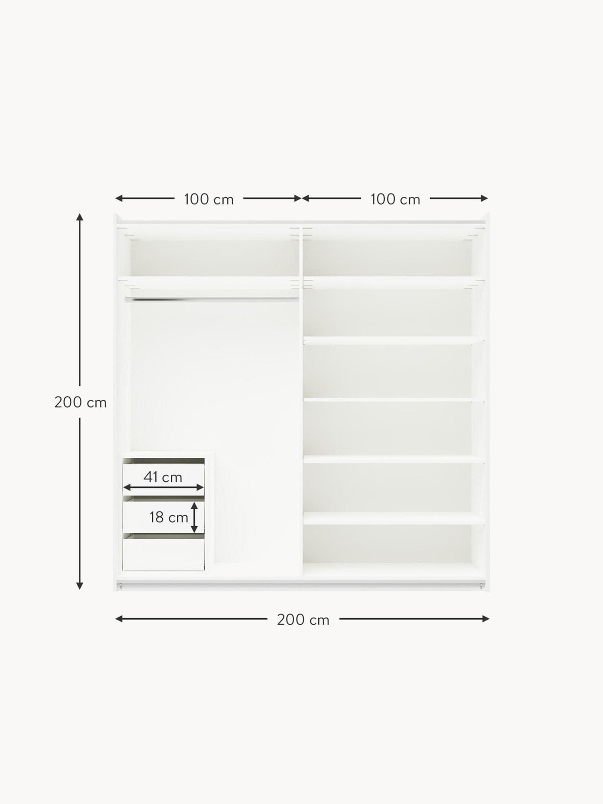 Charlotte Modular Sliding Door Wardrobe, 200 cm Wide, in various sizes