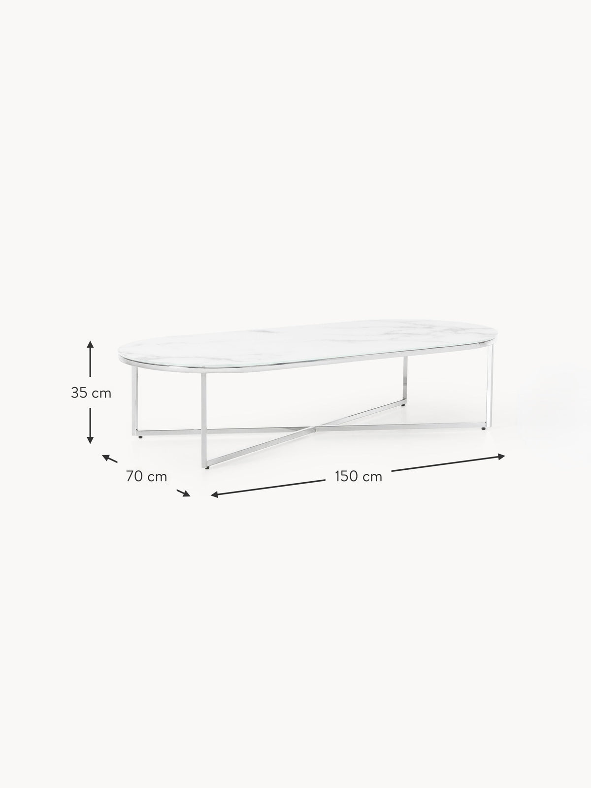 Antigua Oval Coffee Table with Marble Effect Glass Top