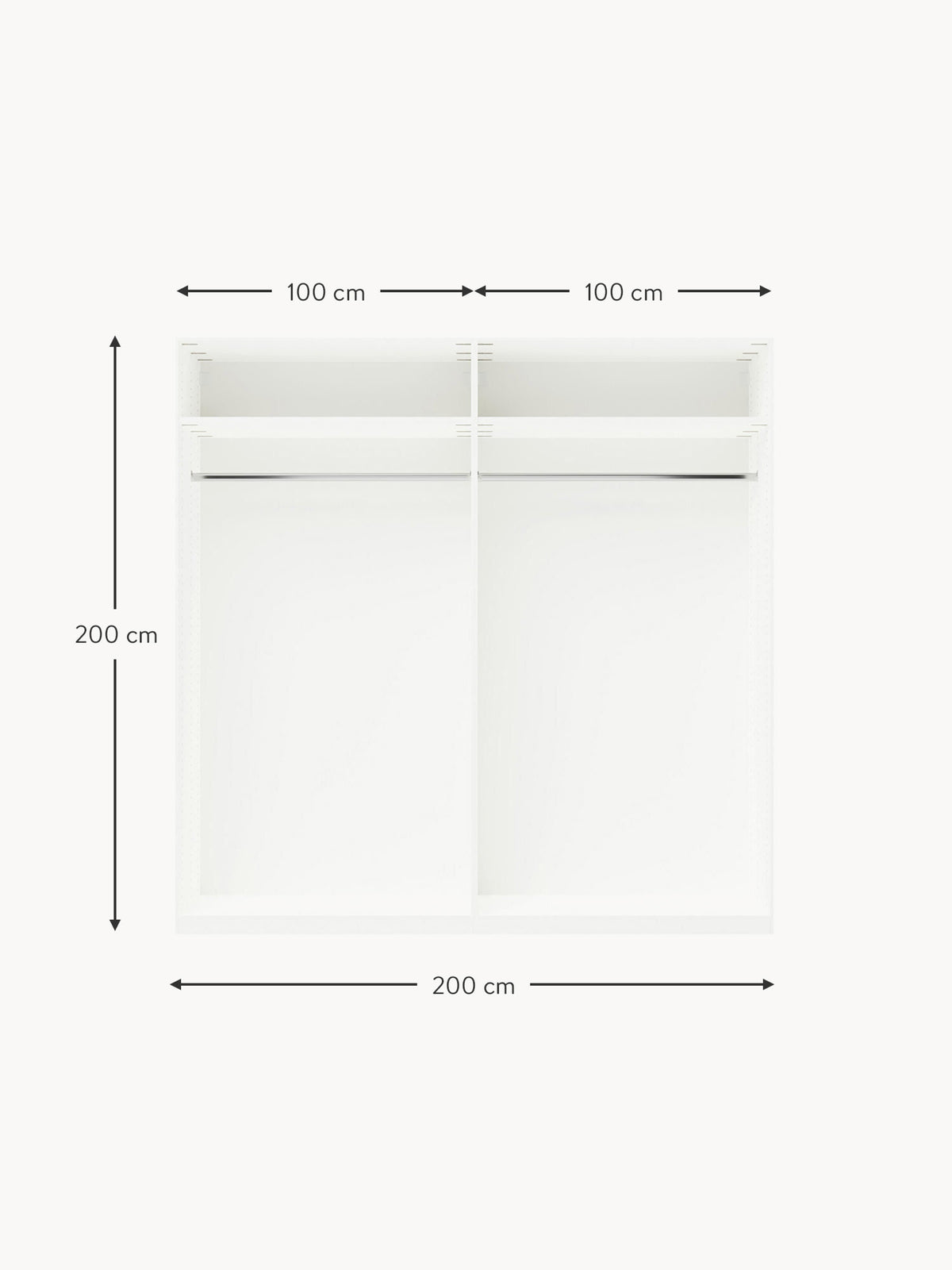 Leon Modular Hinged Door Wardrobe, 200 cm Wide, in various sizes
