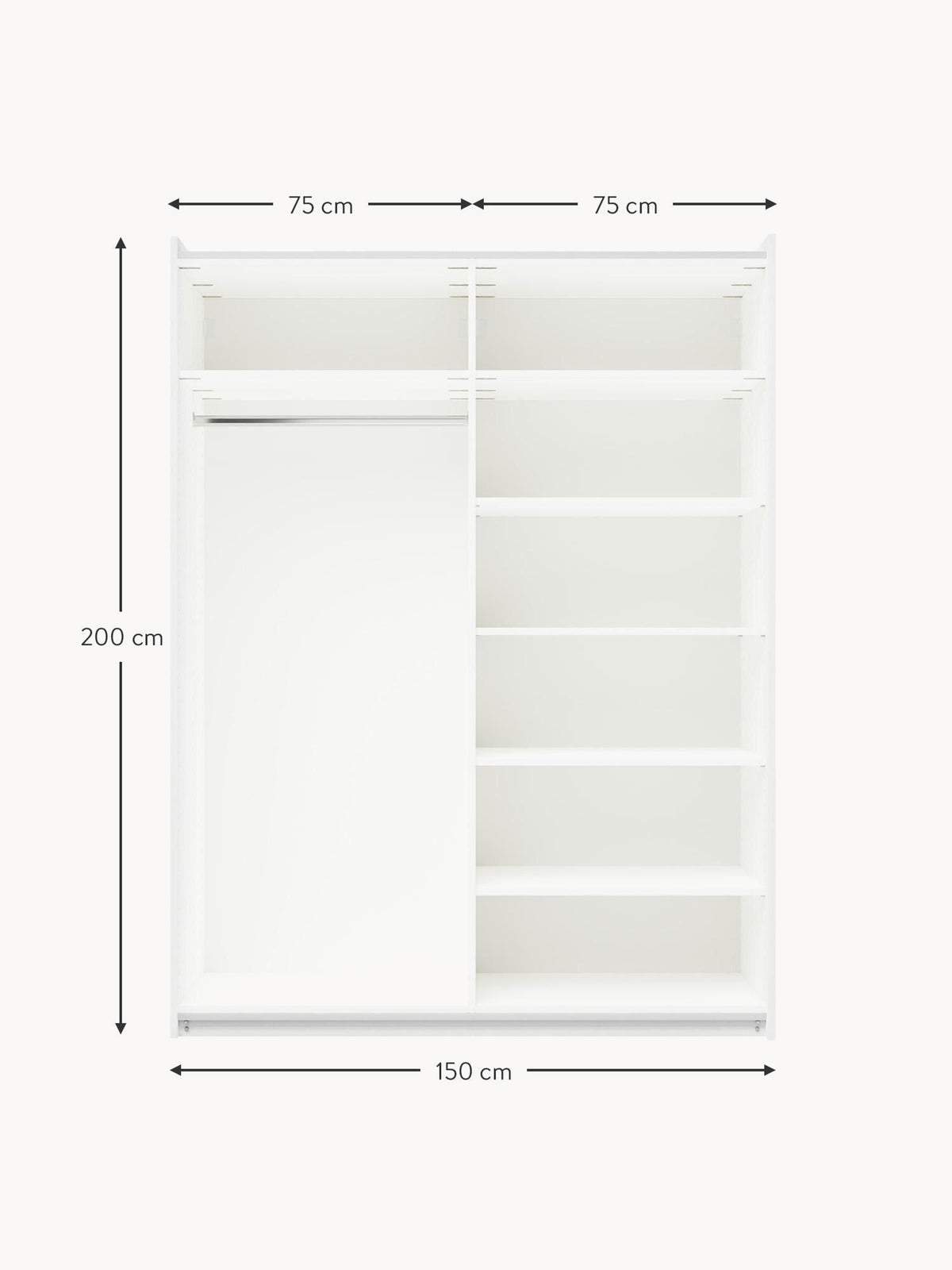 Charlotte Modular Sliding Door Wardrobe, 150 cm Wide, in various sizes