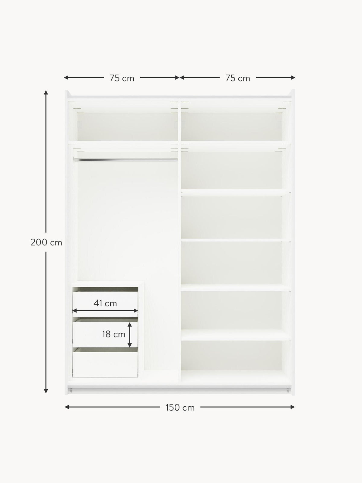 Charlotte Modular Sliding Door Wardrobe, 150 cm Wide, in various sizes