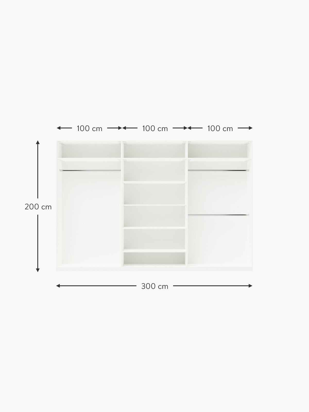 Charlotte Modular Hinged Door Wardrobe, 100 cm Wide, in various sizes