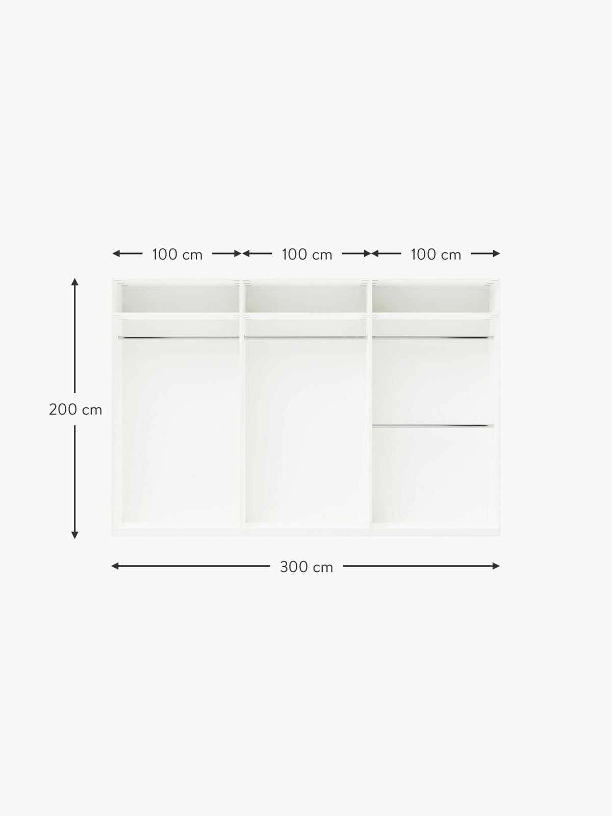 Charlotte Modular Hinged Door Wardrobe, 300 cm Wide, in various sizes