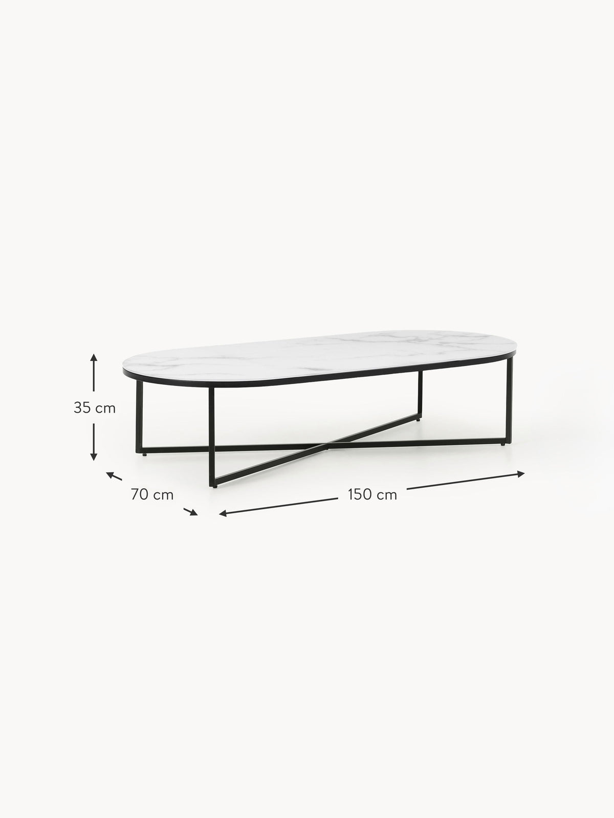 Antigua Oval Coffee Table with Marble Effect Glass Top