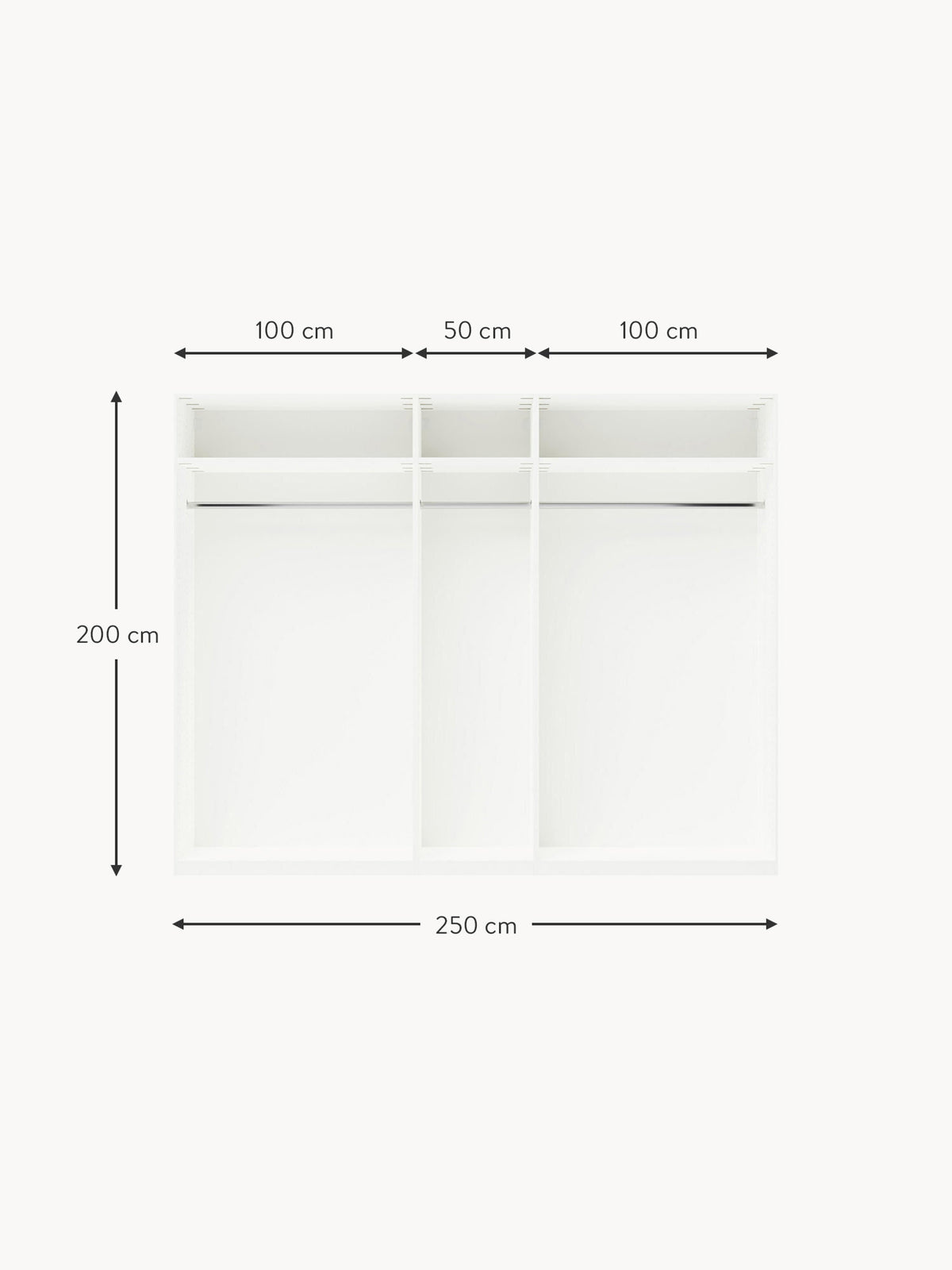 Leon Modular Hinge Door Wardrobe, 250 cm Wide, in various sizes