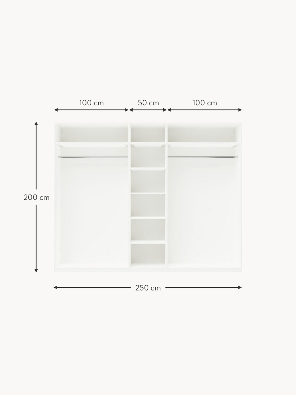 Leon Modular Hinge Door Wardrobe, 250 cm Wide, in various sizes