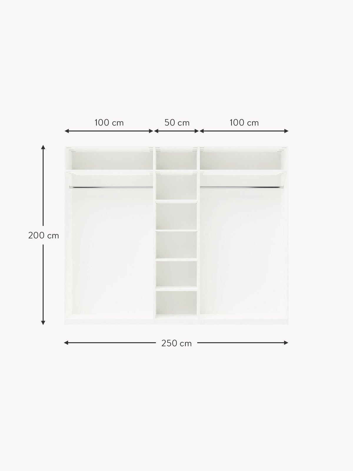Leon Modular Hinge Door Wardrobe, 250 cm Wide, in various sizes