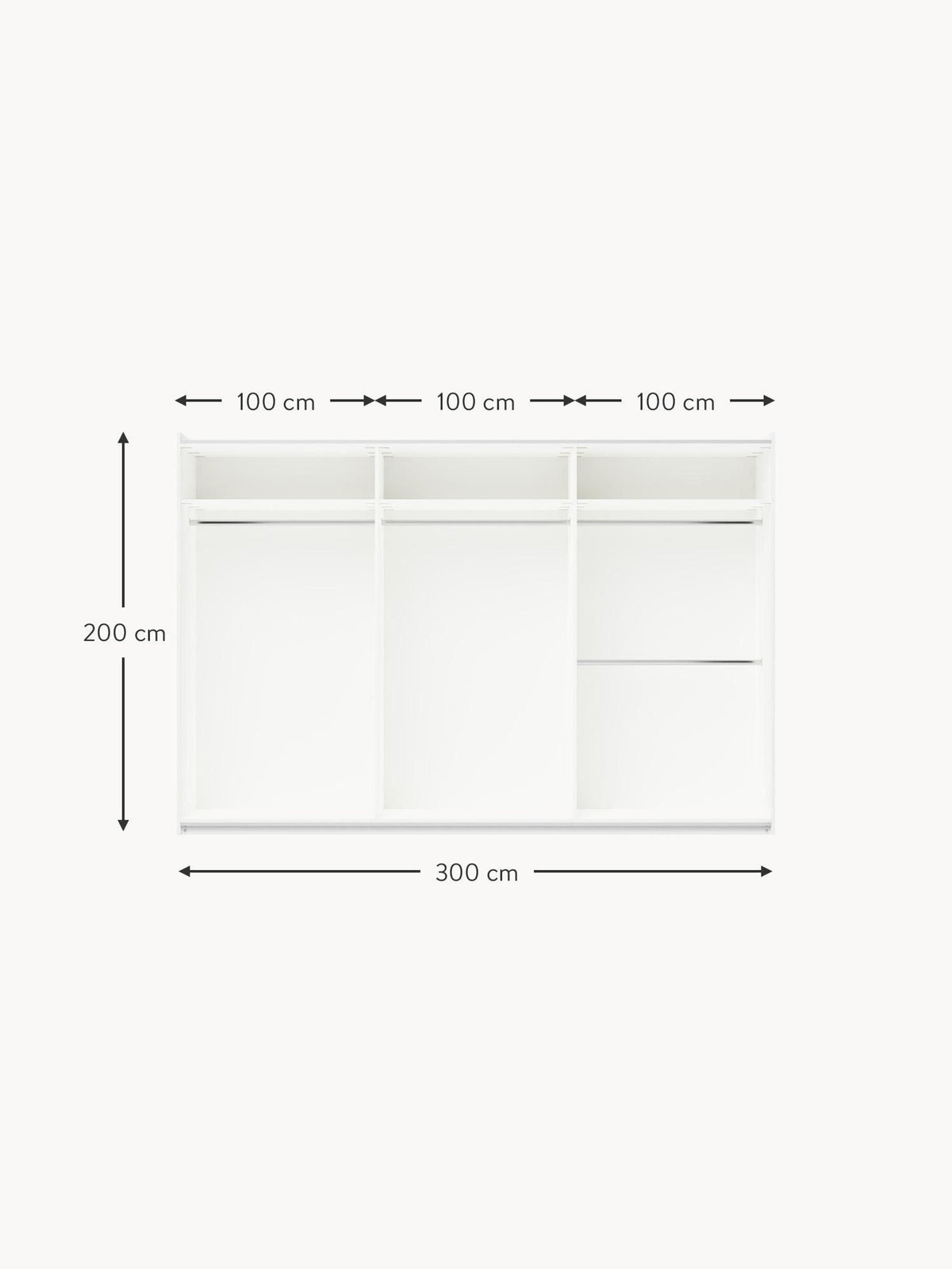 Charlotte Modular Sliding Door Wardrobe, 300 cm Wide, in various sizes