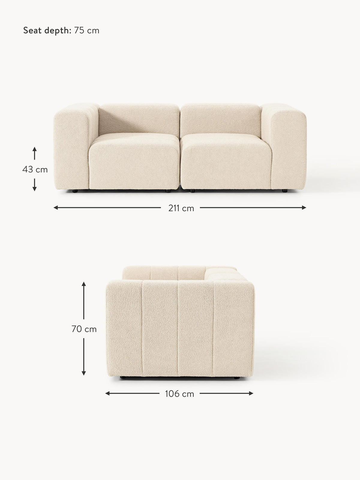 Lena Bouclé Modular Sofa (2-seater)