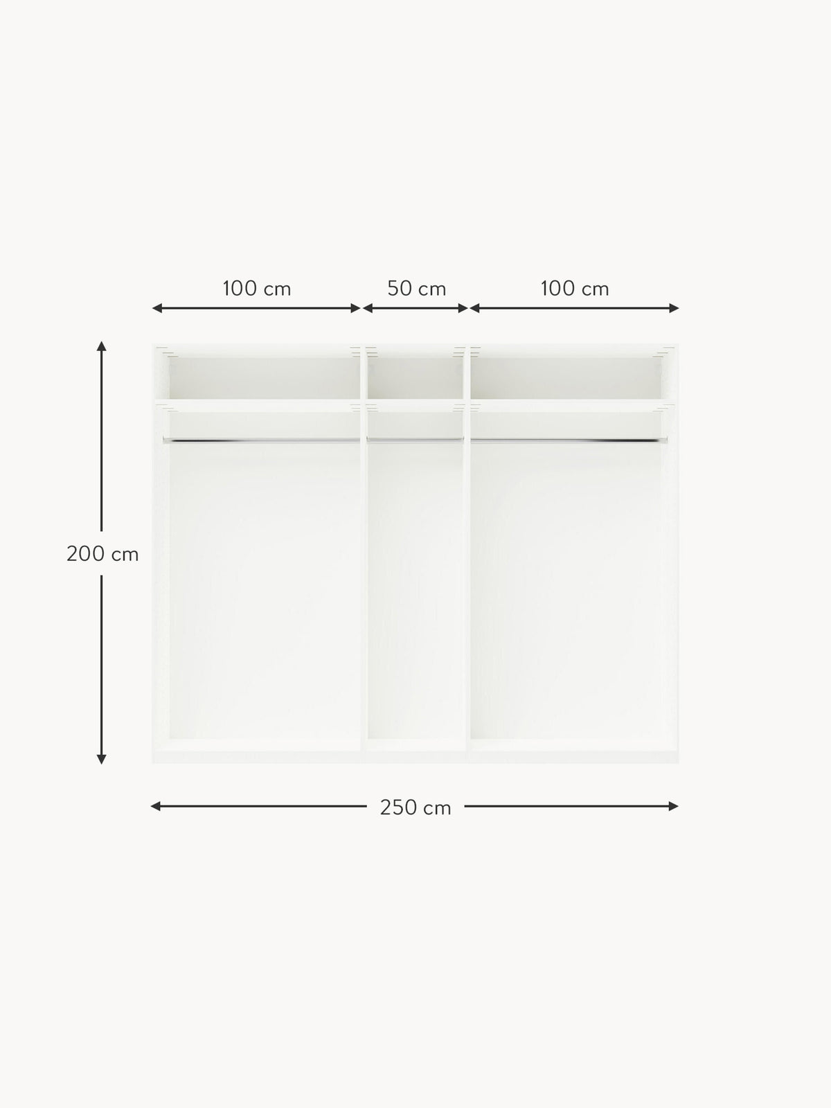 Charlotte Modular Hinged Door Wardrobe, 250 cm Wide, in various sizes
