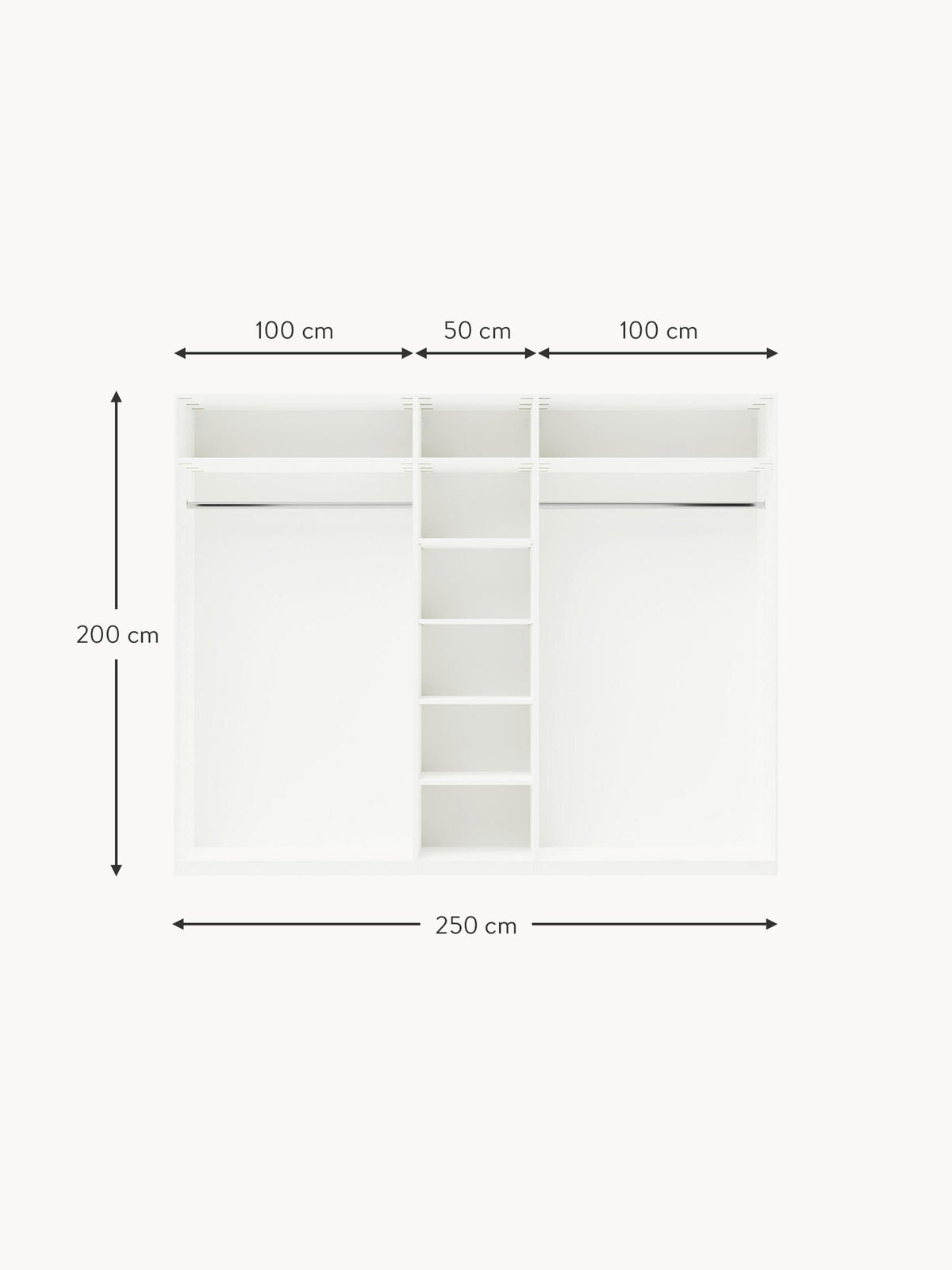 Charlotte Modular Hinged Door Wardrobe, 250 cm Wide, in various sizes