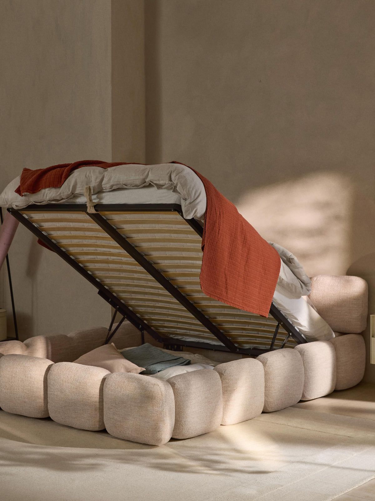 Tayla Upholstered Bouclé Bed with Storage Space