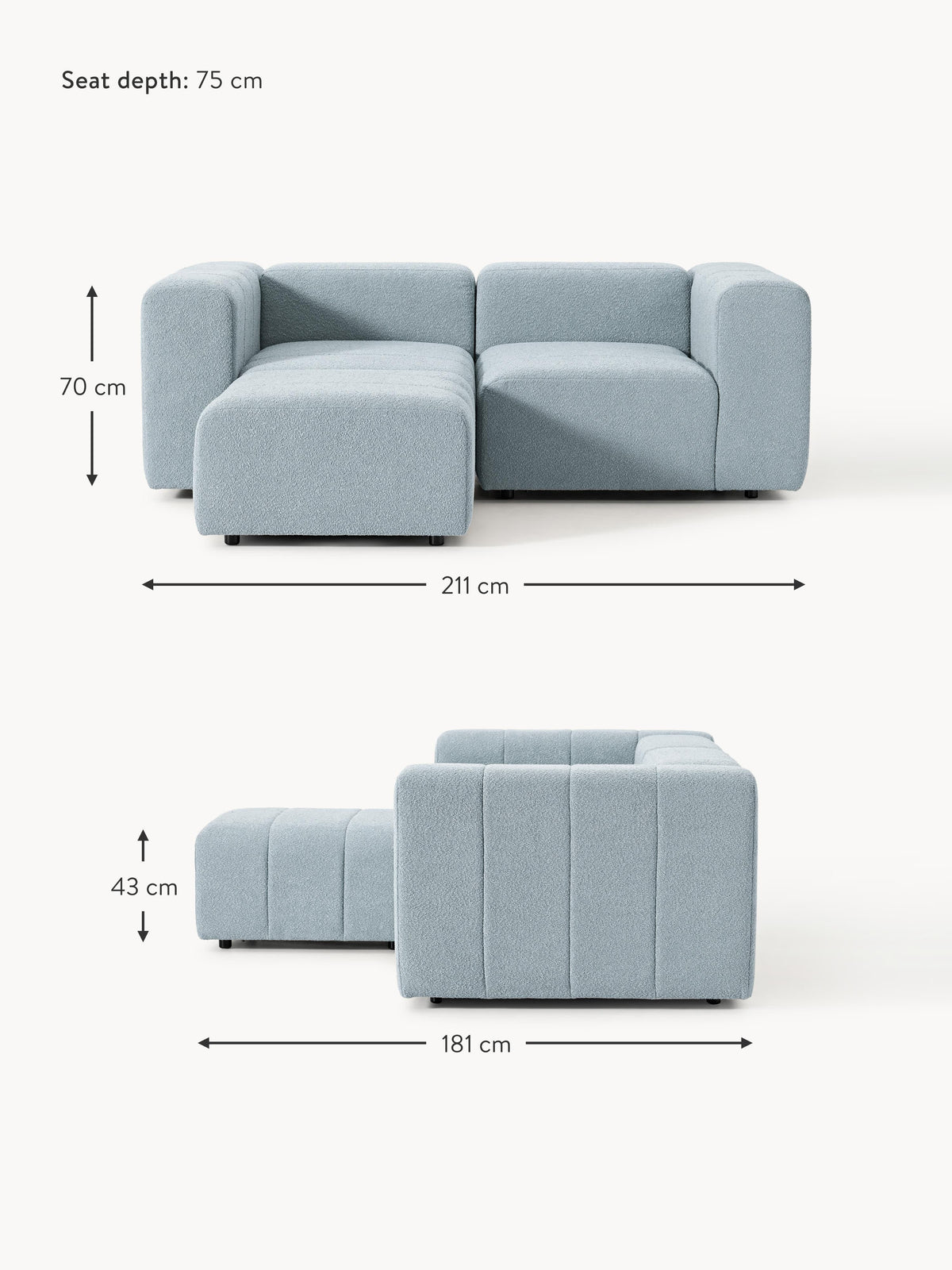 Lena Bouclé Modular Sofa (2-seater) with Ottoman (left/right)