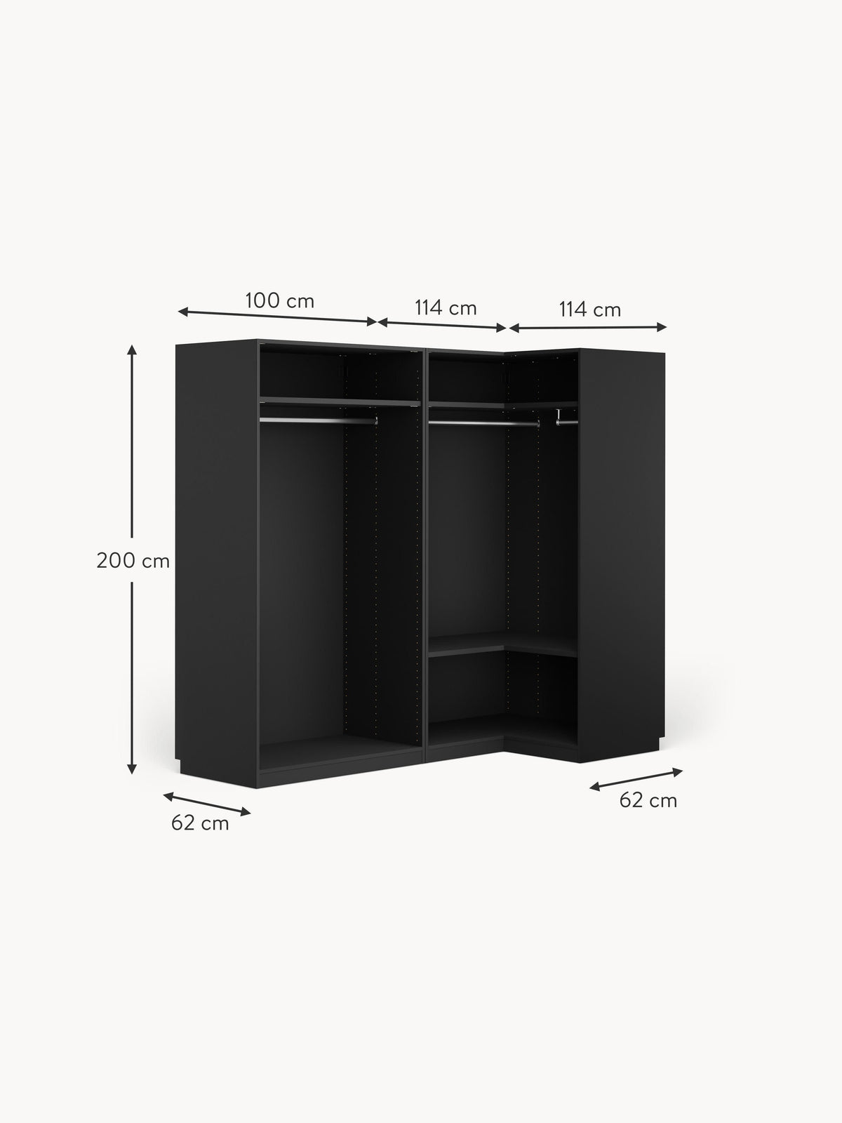 Leon Modular Corner Wardrobe, 215 cm Wide, in various sizes