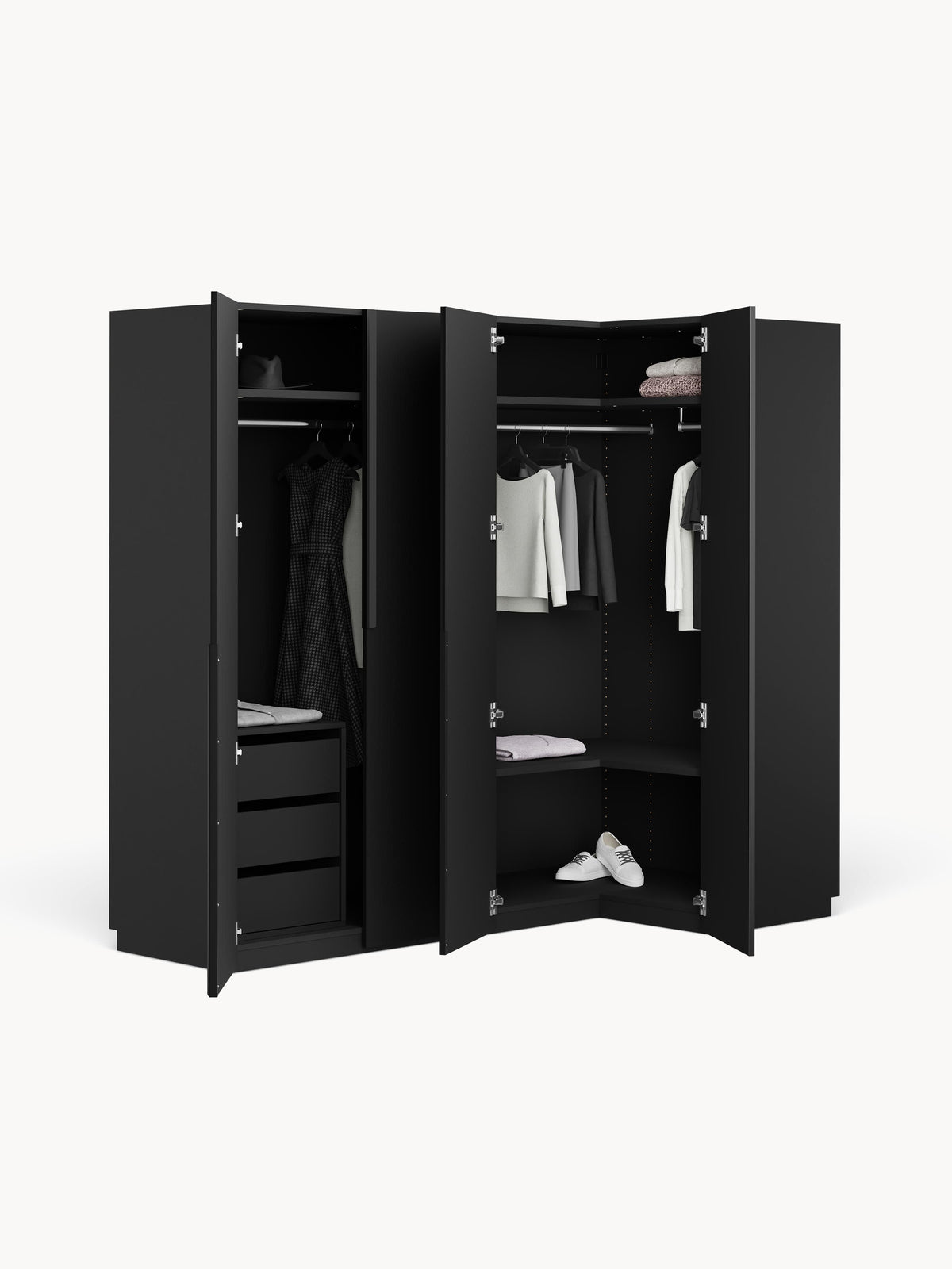 Leon Modular Corner Wardrobe, 215 cm Wide, in various sizes