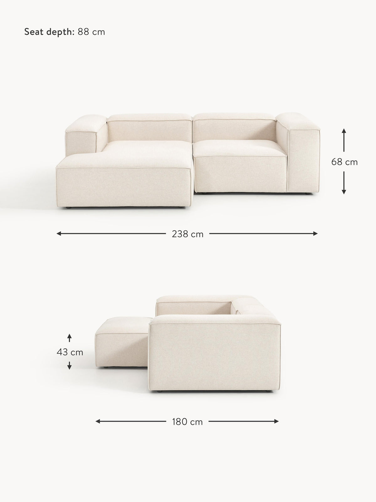 Lennon Linen Blend Modular Corner Sofa (3-seater)