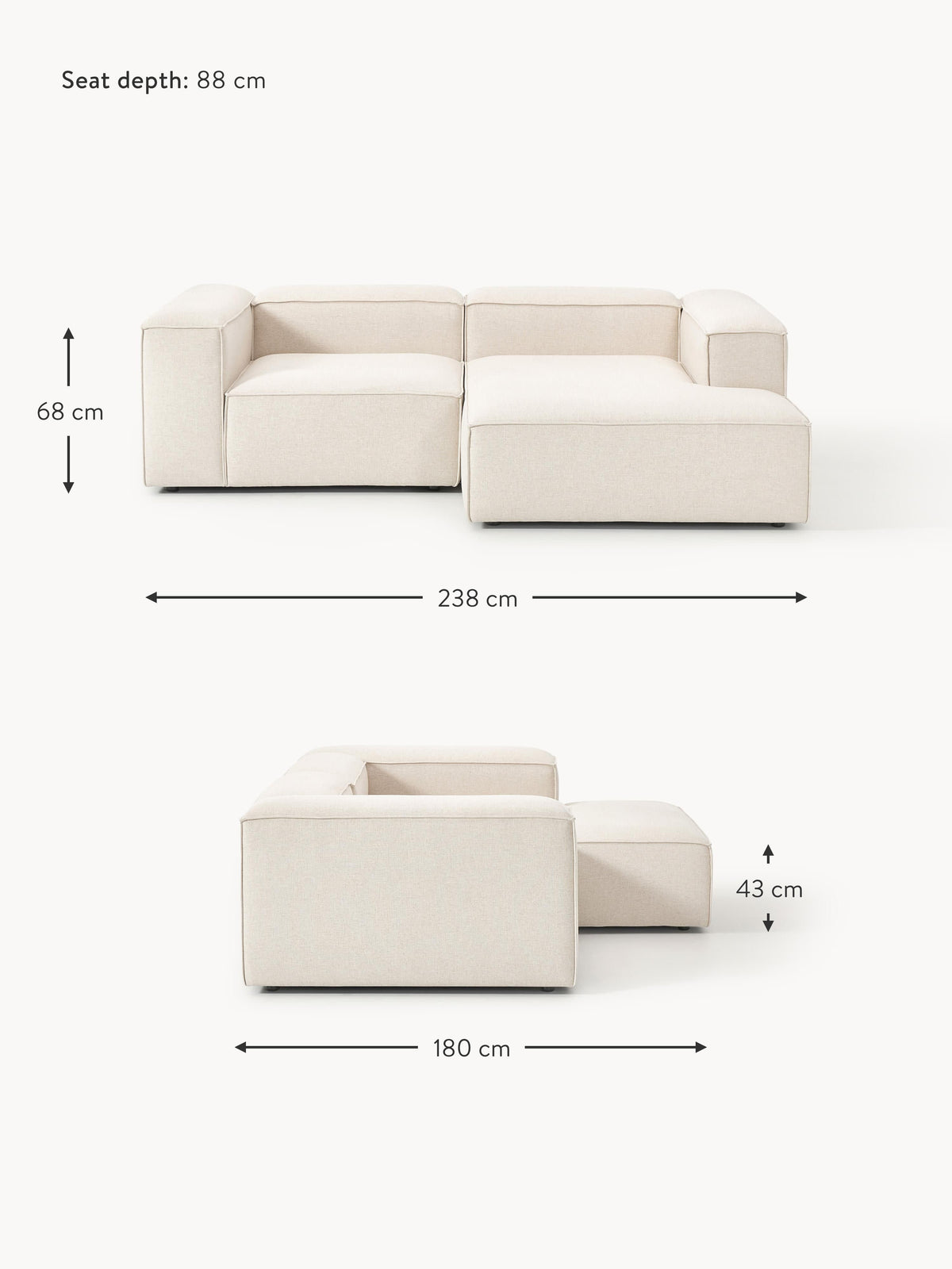 Lennon Linen Blend Modular Corner Sofa (3-seater)