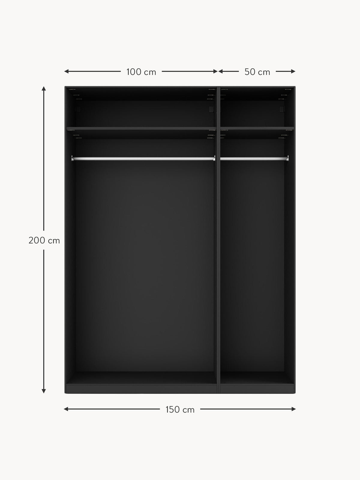 Leon Modular Hinged Door Wardrobe, 150 cm Wide, in various sizes