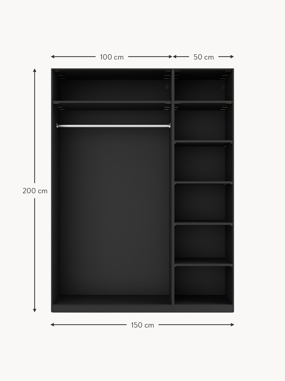 Leon Modular Hinged Door Wardrobe, 150 cm Wide, in various sizes