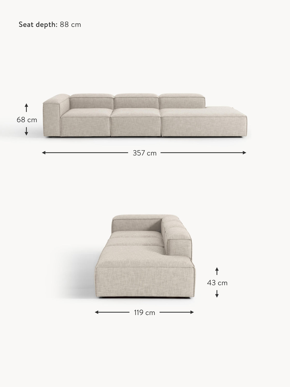 Lennon XL Linen Blend Modular Ottoman