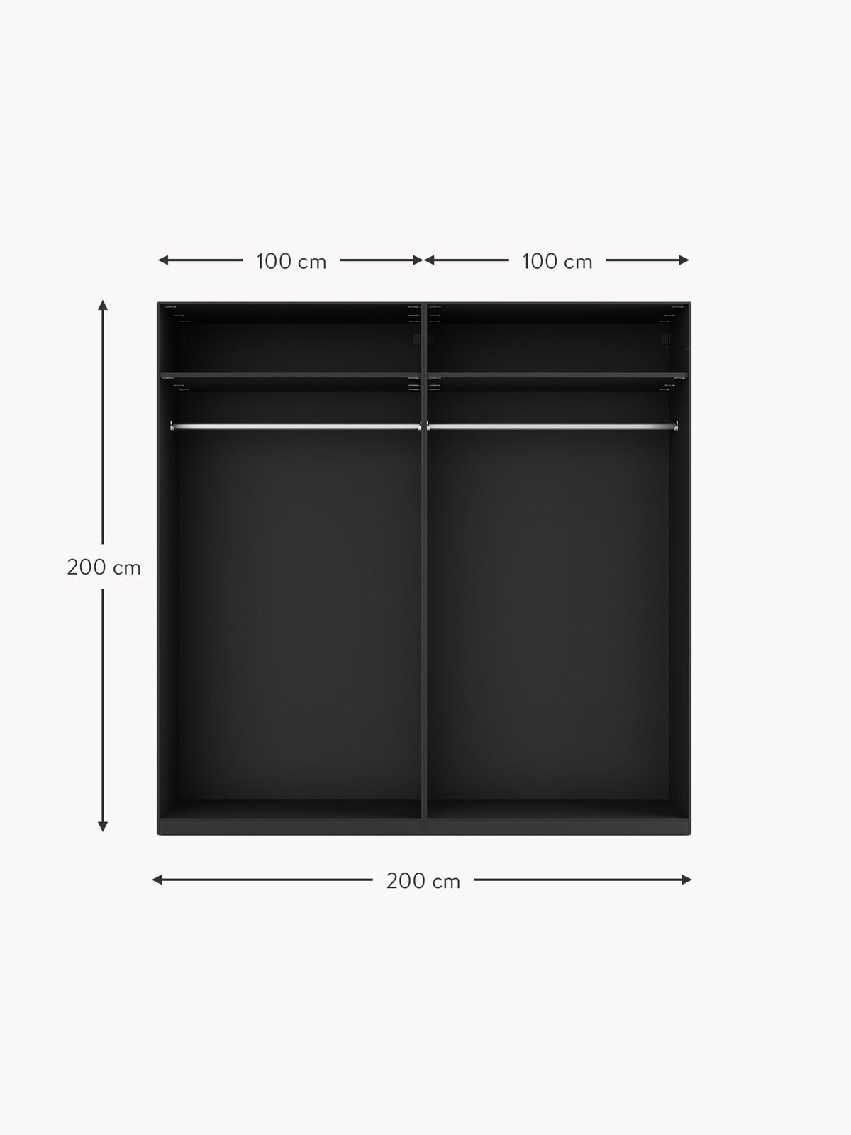 Leon Modular Hinge Door Wardrobe, 200 cm Wide, in various sizes