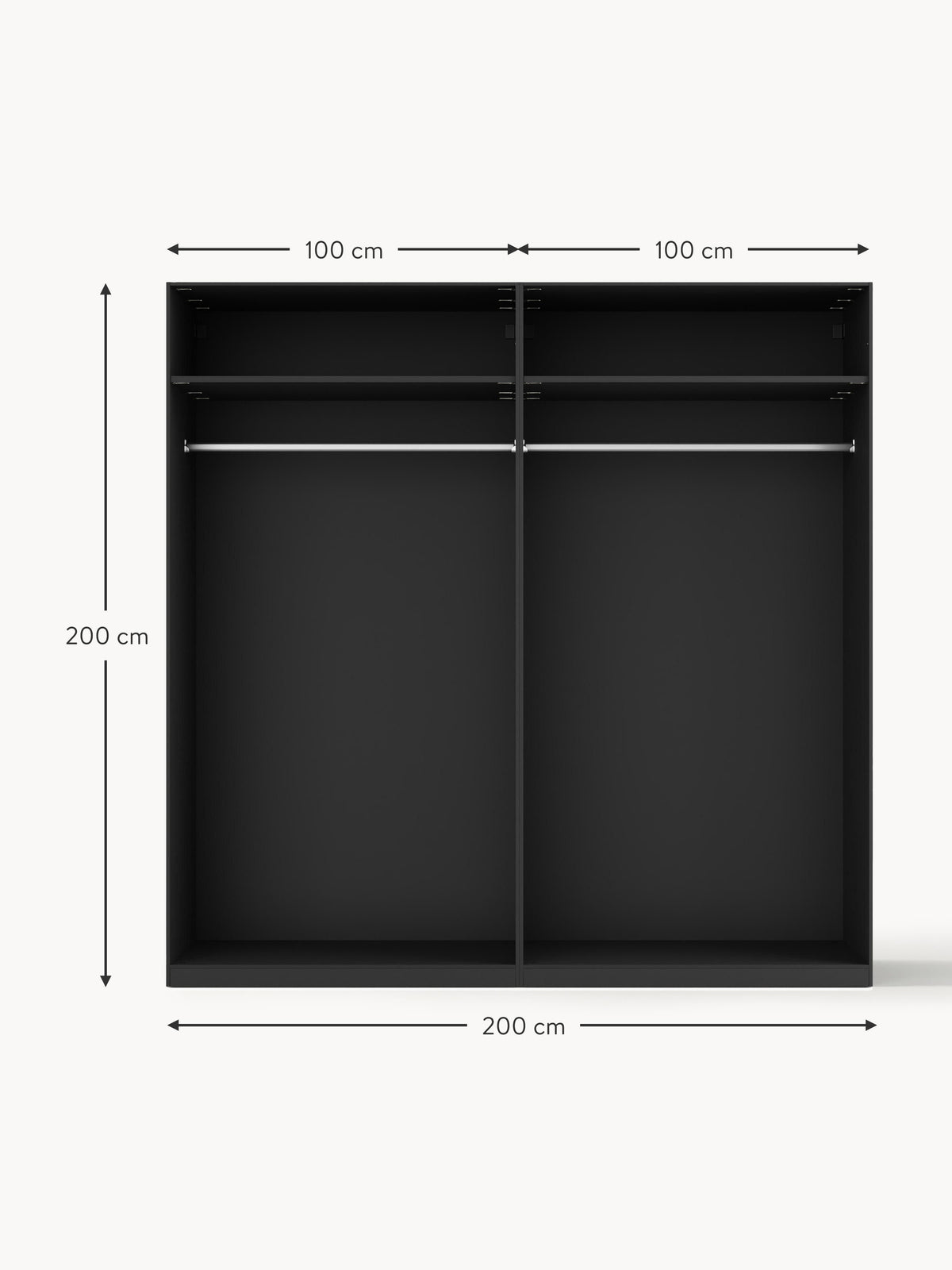 Jeanne Modular Hinged Door Wardrobe, 200 cm Wide, in various sizes