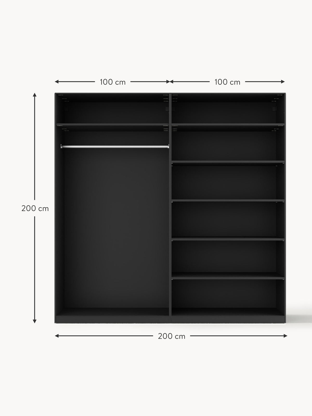 Jeanne Modular Hinged Door Wardrobe, 200 cm Wide, in various sizes