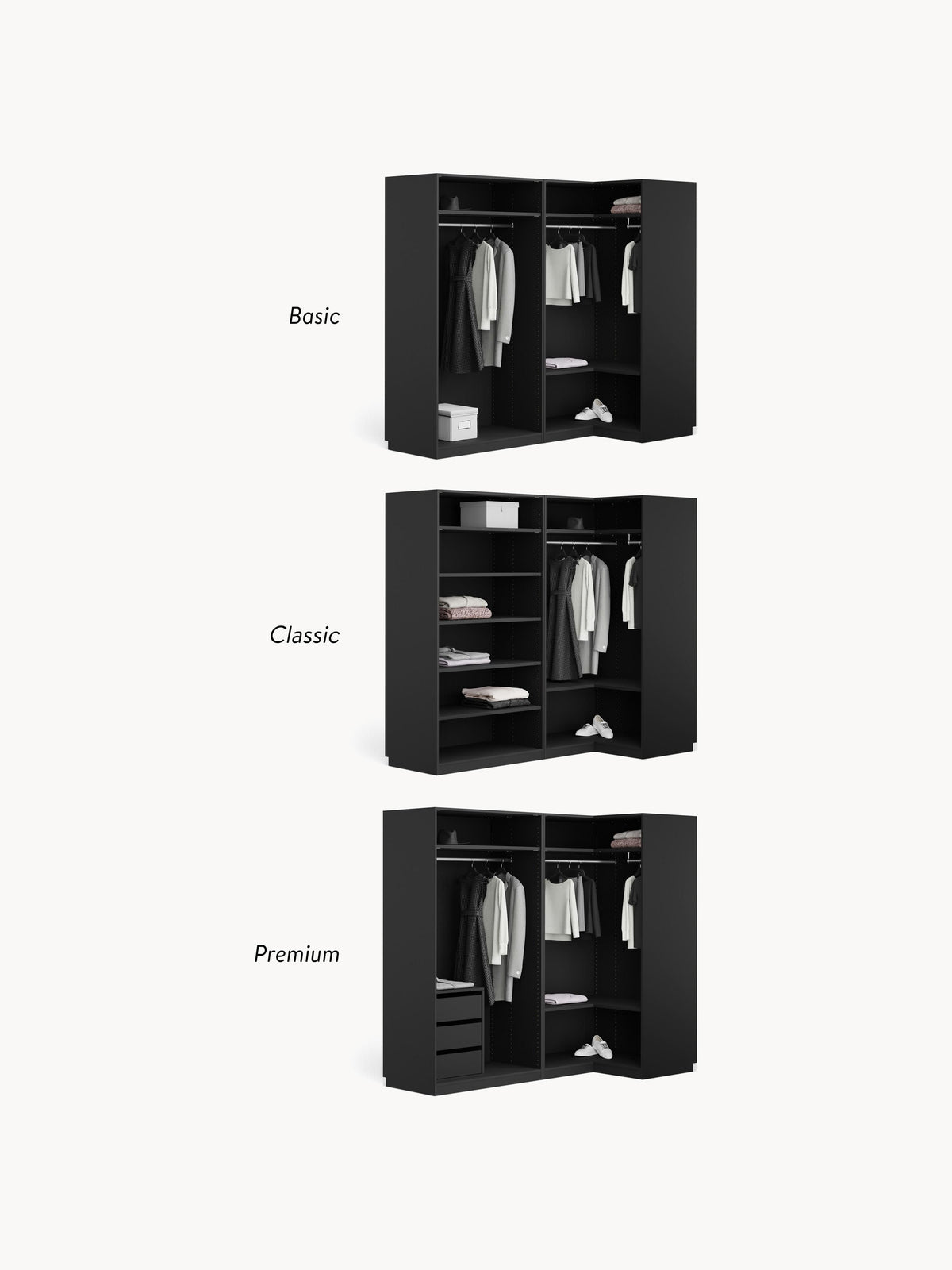 Simone Modular Corner Wardrobe, 215 cm Wide, in various sizes