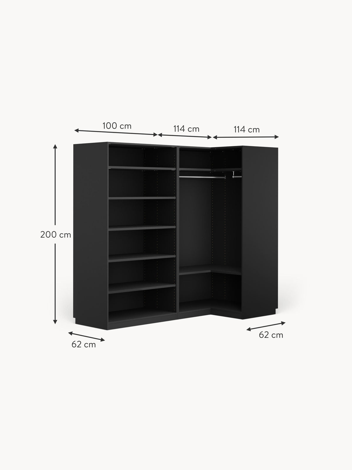 Simone Modular Corner Wardrobe, 215 cm Wide, in various sizes