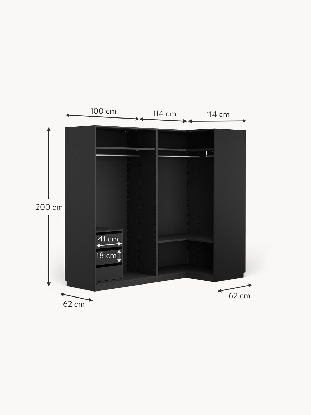 Simone Modular Corner Wardrobe, 215 cm Wide, in various sizes
