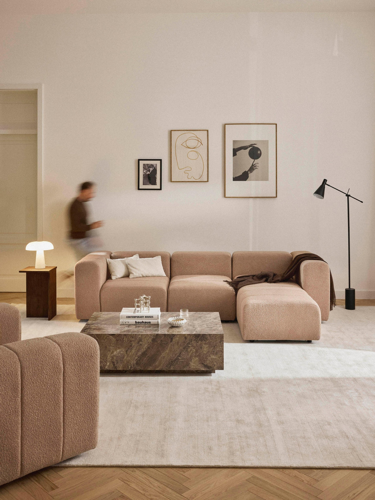 Lena Bouclé Modular Sofa (4-seater) with Ottoman (left/right)