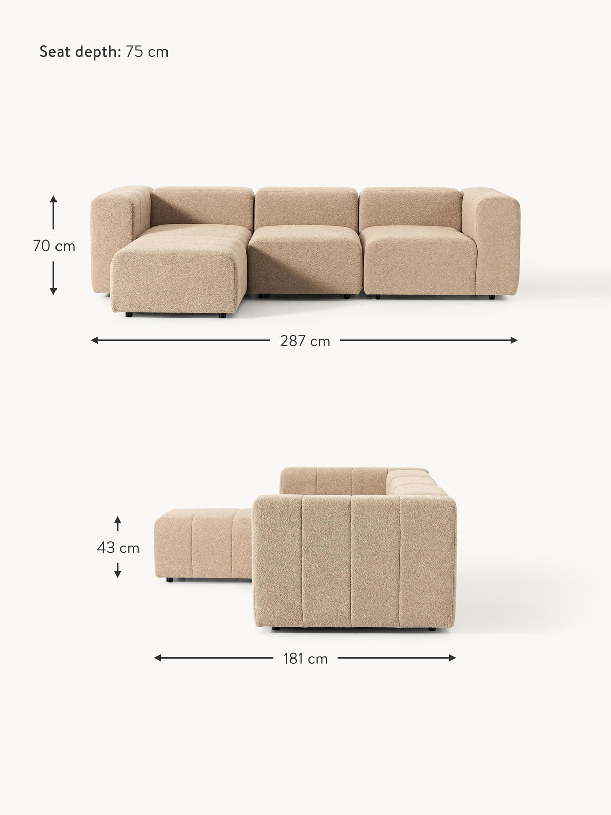Lena Bouclé Modular Sofa (4-seater) with Ottoman (left/right)