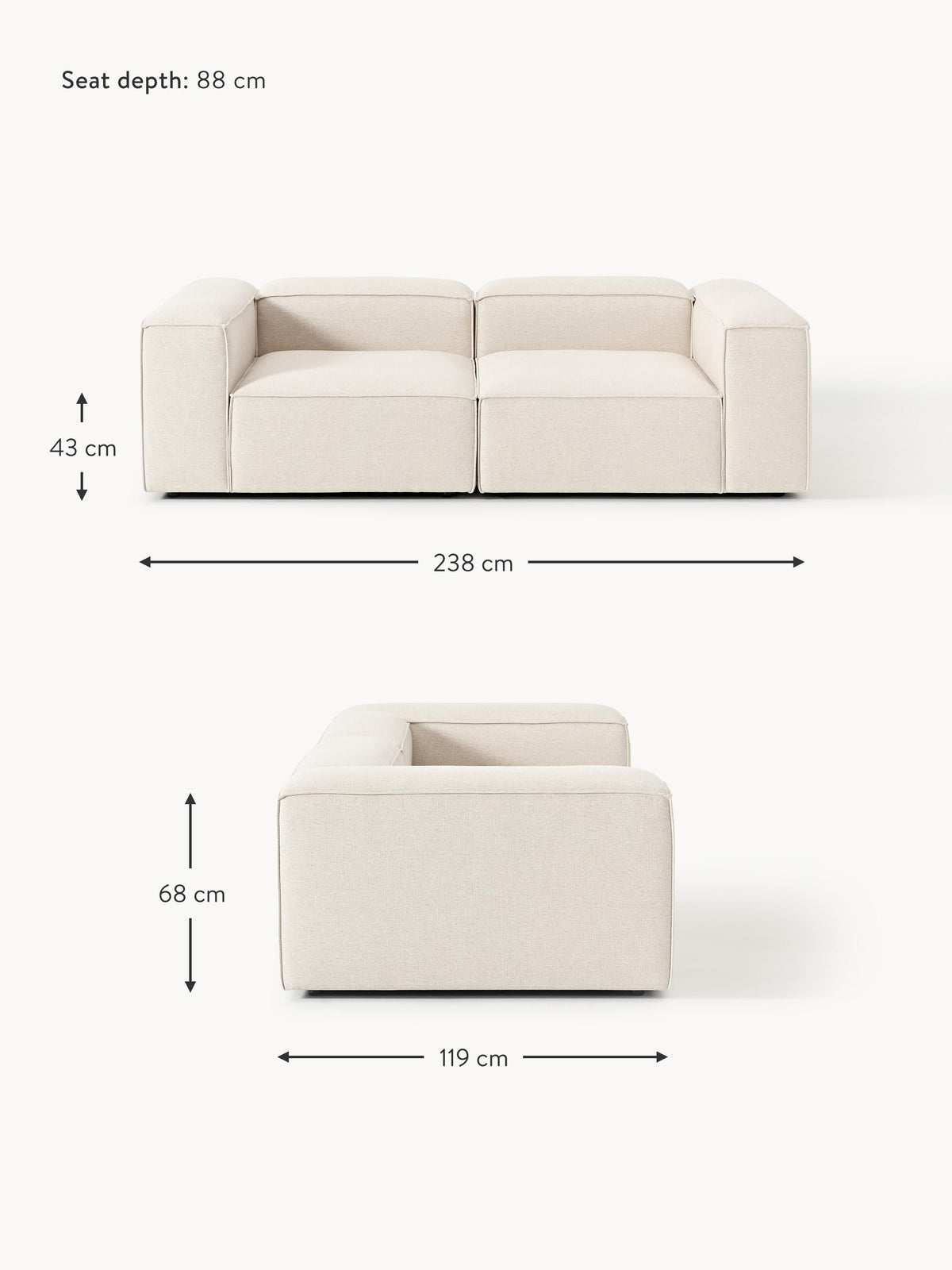 Lennon Linen Blend Modular Sofa (3-seater)