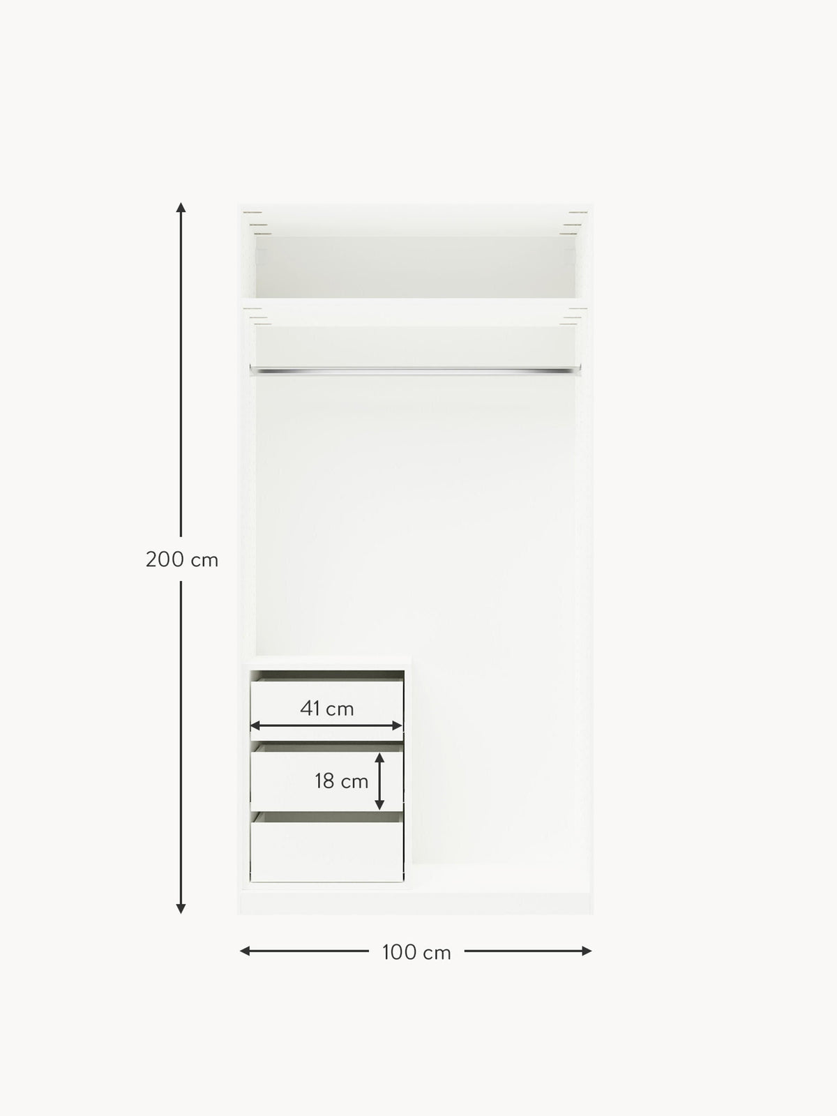 Charlotte Modular Hinged Door Wardrobe, 100 cm Wide, in various sizes