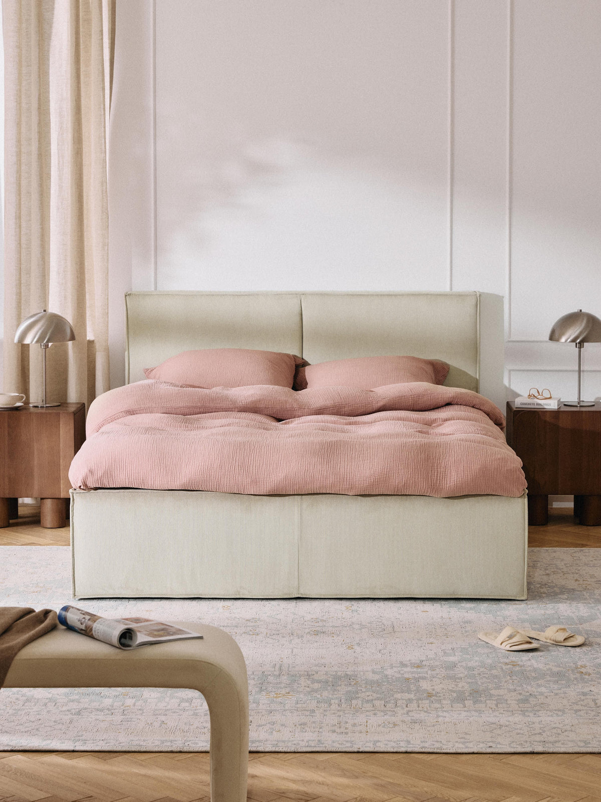 Dream Upholstered Corduroy Bed with Storage Space