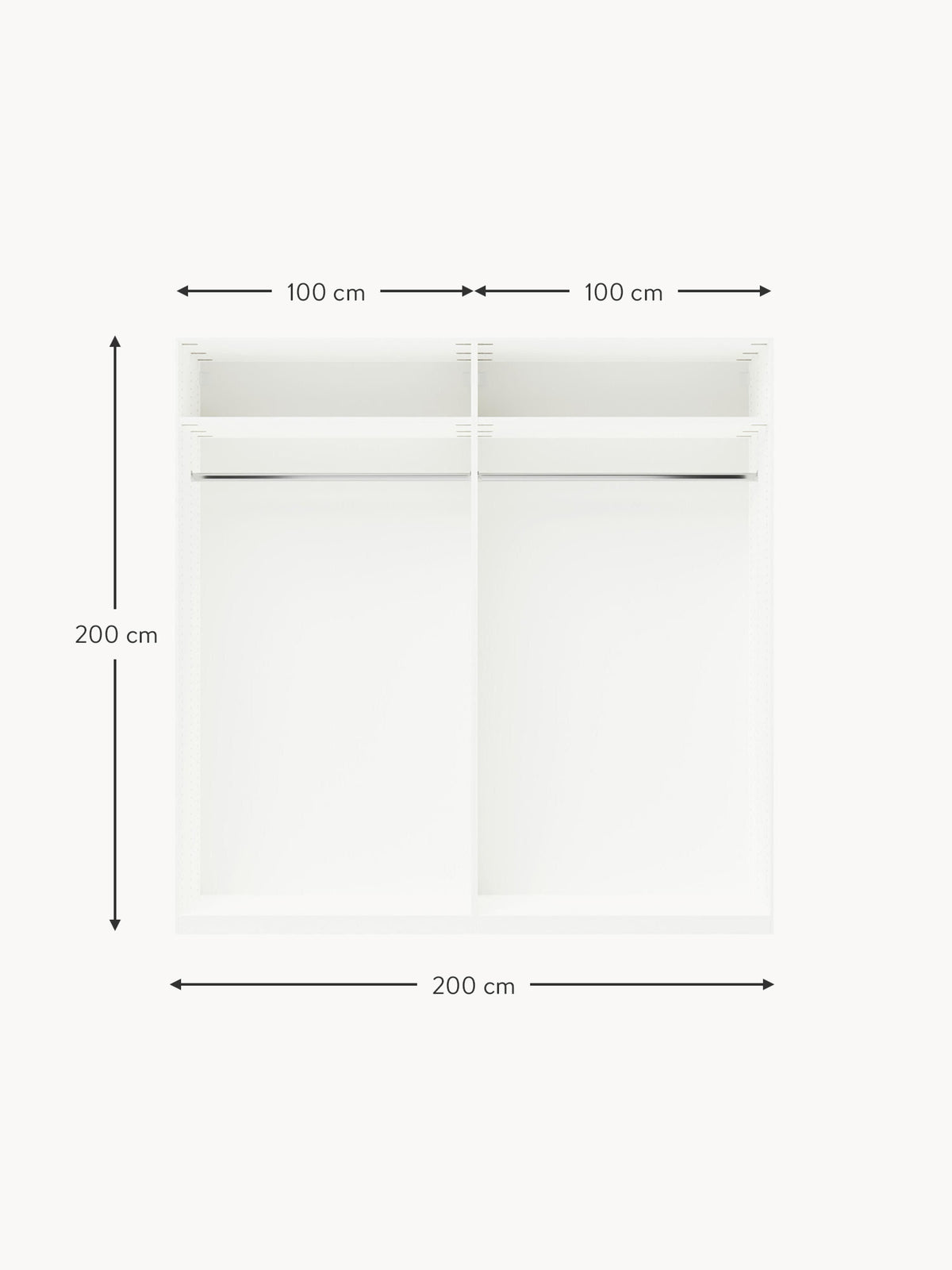 Charlotte Modular Hinged Door Wardrobe, 200 cm Wide, in various sizes