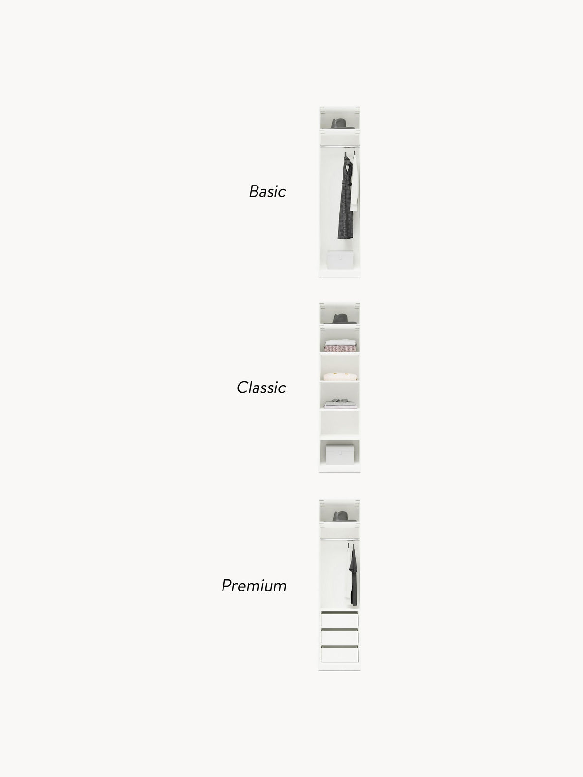Charlotte Modular Hinged Door Wardrobe, 50 cm Wide, in various sizes