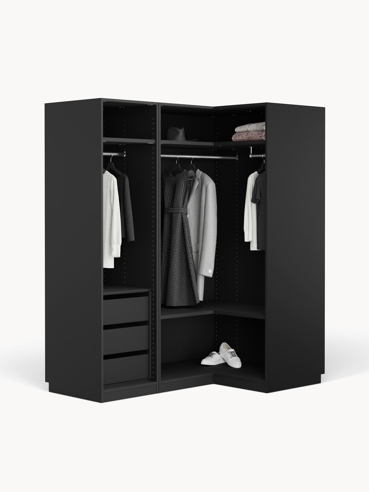 Leon Modular Corner Wardrobe, 165 cm Wide, in various sizes