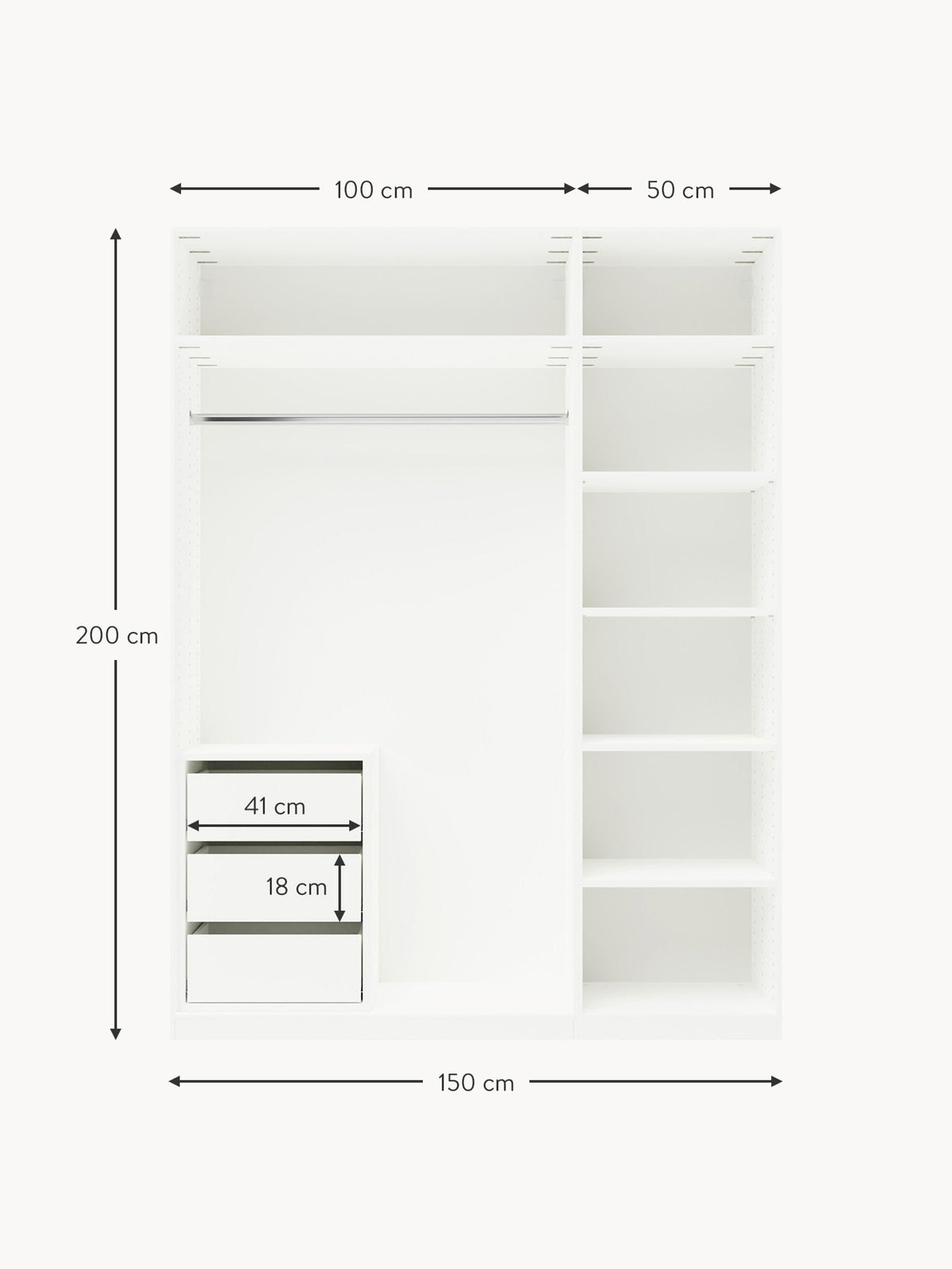 Charlotte Modular Hinged Door Wardrobe, 150 cm Wide, in various sizes
