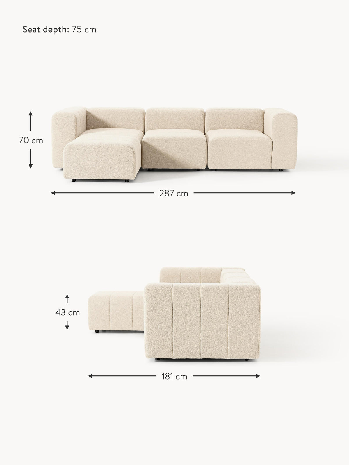 Lena Bouclé Modular Sofa (4-seater) with Ottoman (left/right)